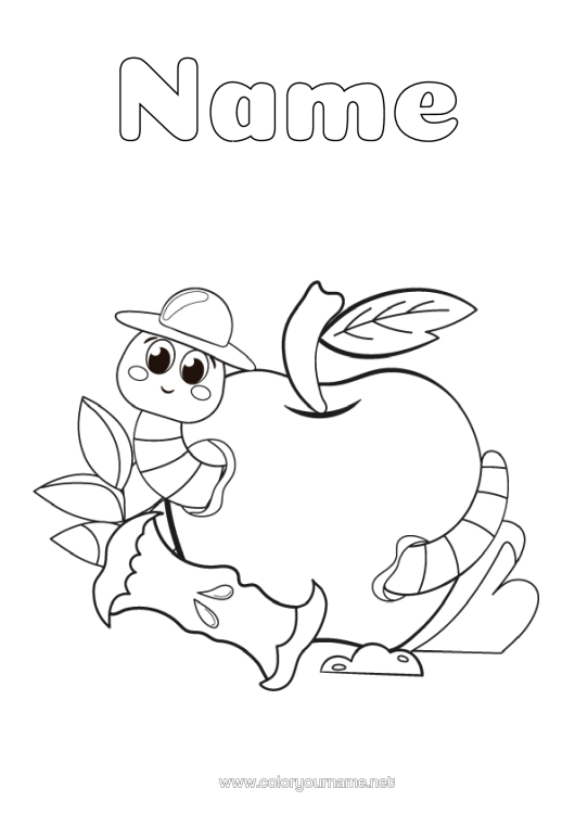 Colouring page to print Animal Fruit Insects Apple Vermin