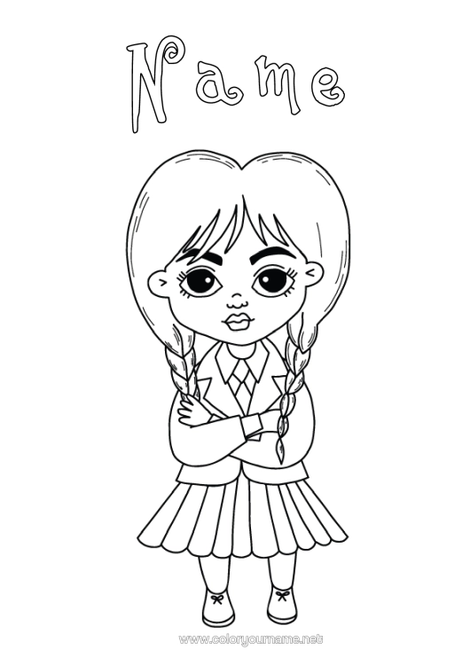 Colouring page to print Girl The Addams Family