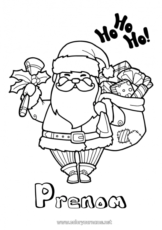 Coloriage à imprimer Cadeaux Père Noël Noël Hotte