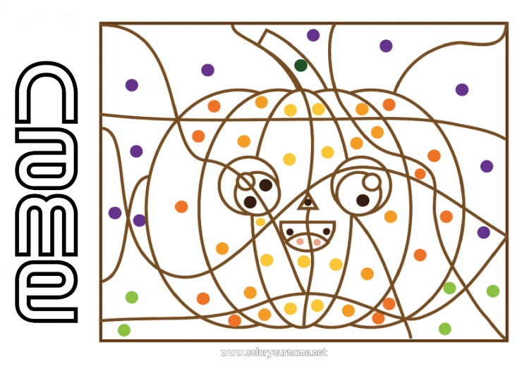 Coloring page to print Pumpkin Halloween Autumn Coloring by numbers Children's activities