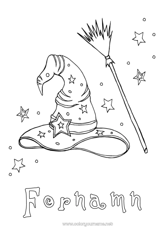 Färgläggningssida att skriva ut Broom Häxa Halloween Epifania Hatt Befana