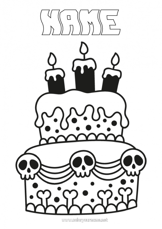 Coloring page to print Cake Halloween Birthday Skull