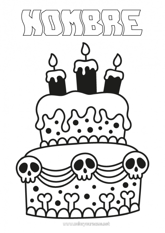 Dibujo para colorear para imprimir Tarta Halloween Cumpleaños Calavera