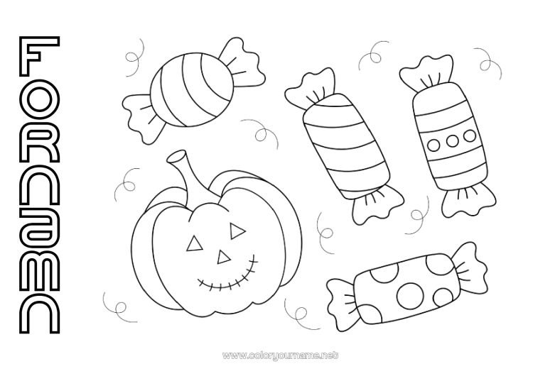 Färgläggningssida att skriva ut Godis Pumpa Halloween Lätta målarbilder