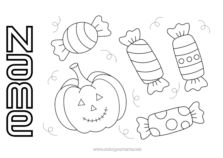 Colouring page to print Sweets Pumpkin Halloween Easy Colouring Pages