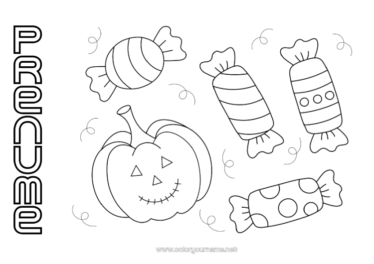 Pagină de colorat de imprimat Bomboane Dovleac Halloween Desene de colorat ușoare
