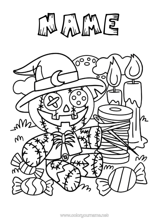 Colouring page to print Sweets Pumpkin Trick Or Treat? Halloween Games And Toys Doll Wizard's Hat