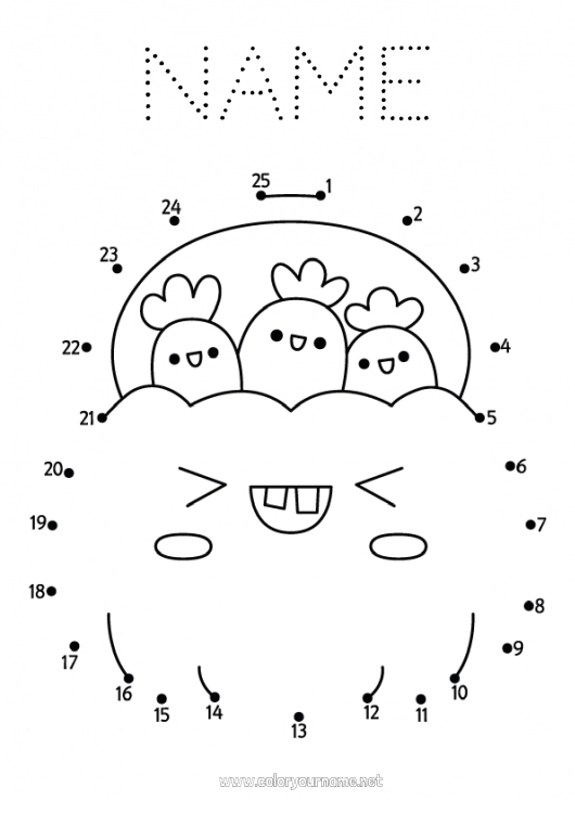 Coloring page to print Pumpkin Halloween Kawaii Number Children's activities Connect the dots