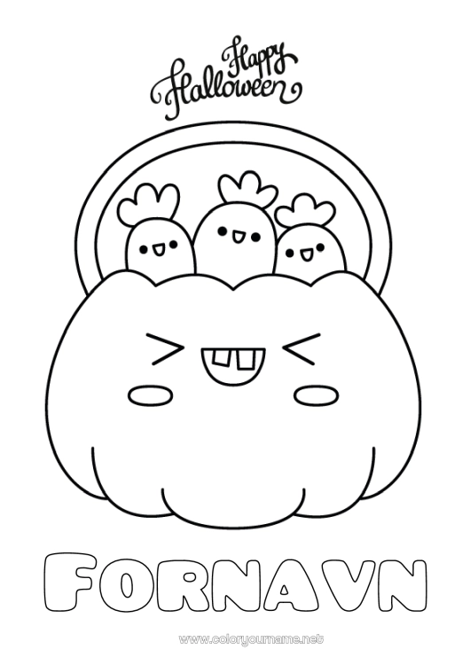 Farvelægningssiden til udskrivning Slik Græskar Halloween Kawaii Tilmelding