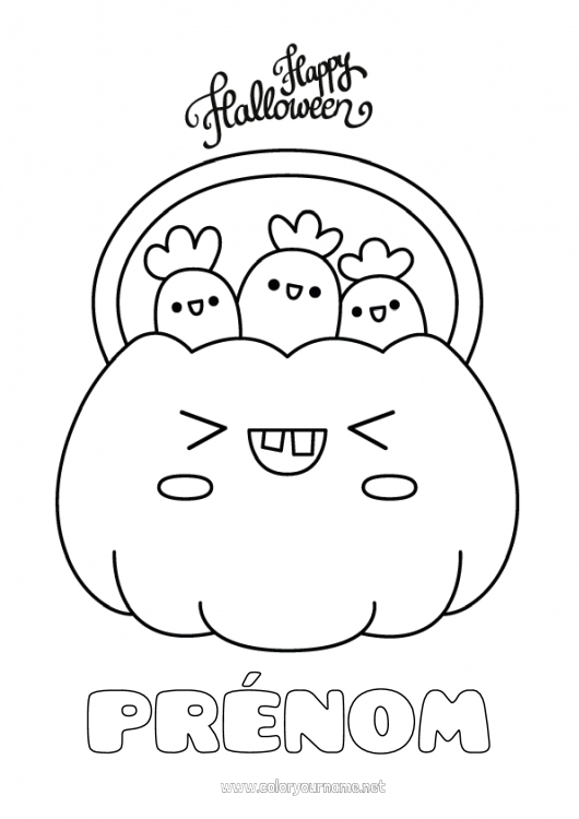 Coloriage à imprimer Bonbons Citrouille Halloween Kawaii Inscription "halloween"