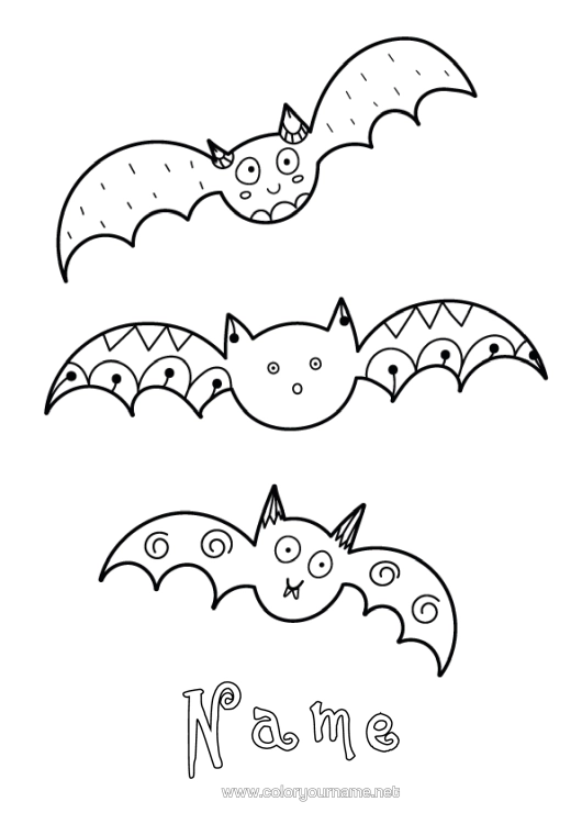 Colouring page to print Bat Halloween Animal Birds And Flying Mammals