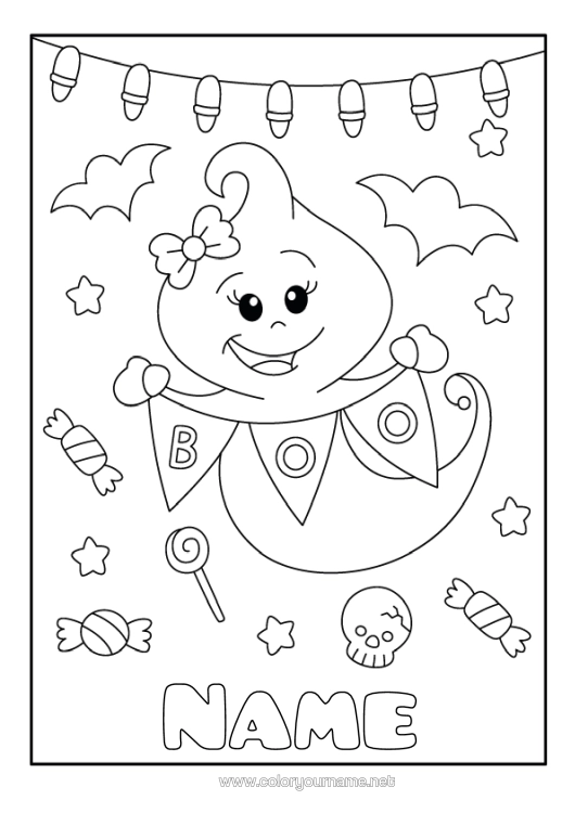 Colouring page to print Sweets Ghost Cute Halloween