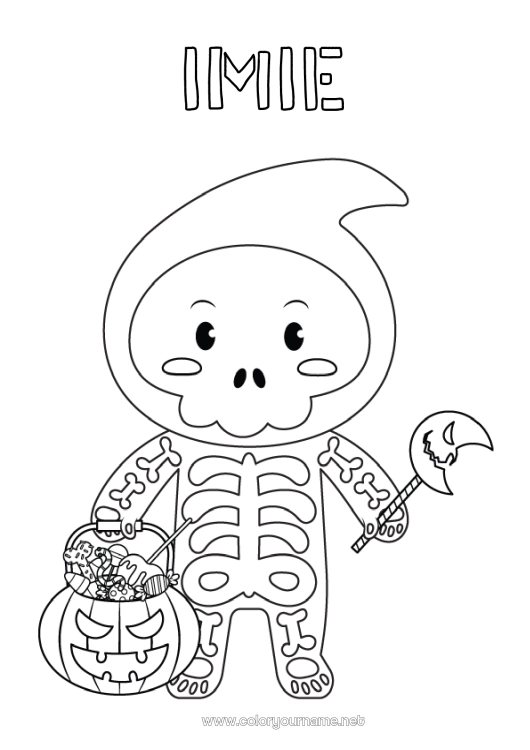 Kolorowanka do wydruku Potwór Szkielet Cukierek albo psikus? Halloween