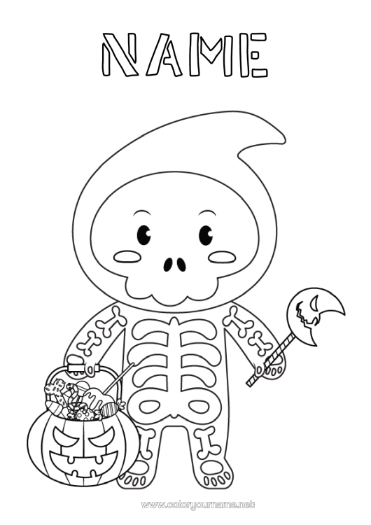 Colouring page to print Monster Skeleton Trick Or Treat? Halloween