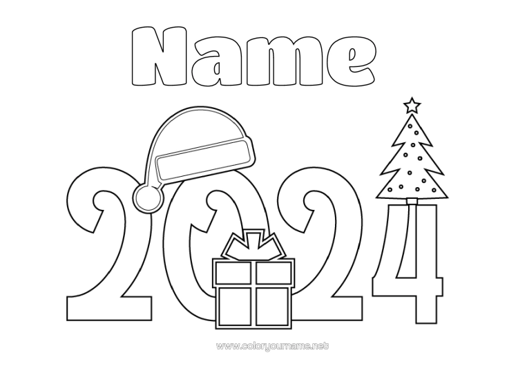 Colouring page to print Christmas Happy New Year 2024