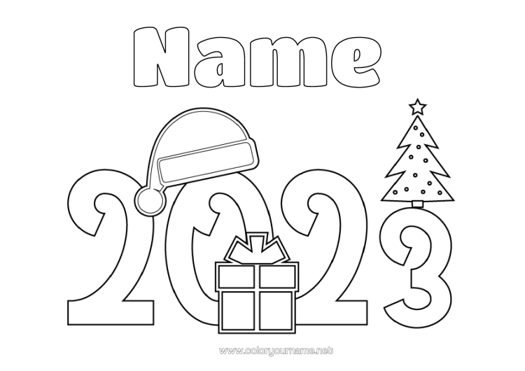 Colouring page to print Christmas 2023 Happy New Year
