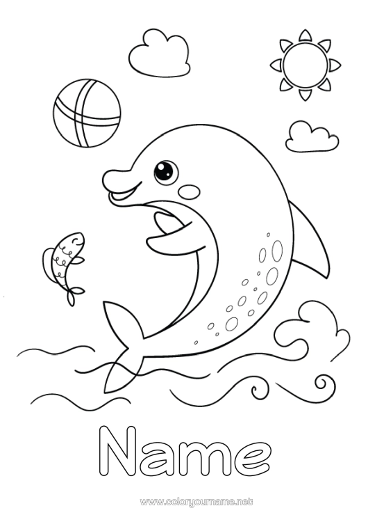 Colouring page to print Balloons Animal Dolphin Marine Or Aquatic Animals