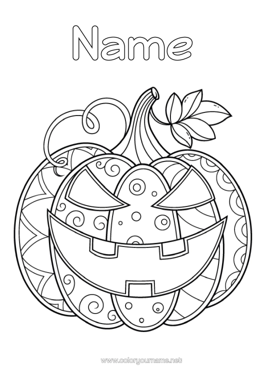Colouring page to print Pumpkin Halloween Jack O'lantern Anti-Stress