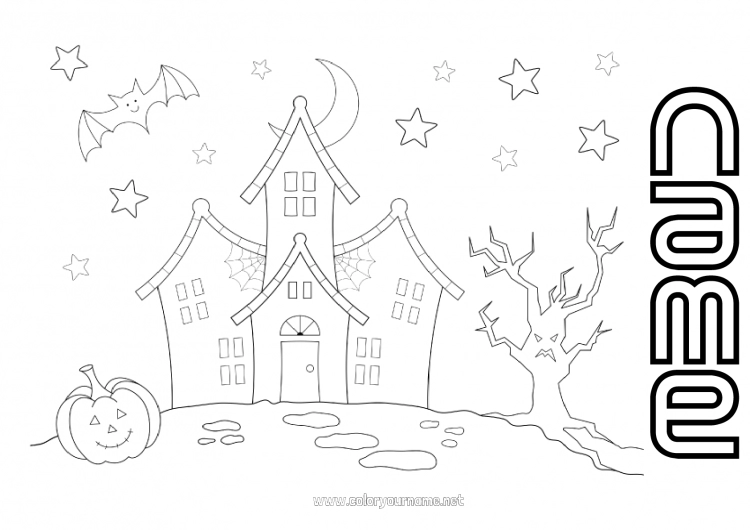 Coloring page to print Halloween House Haunted mansion