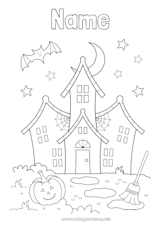 Colouring page to print Halloween Haunted Manor
