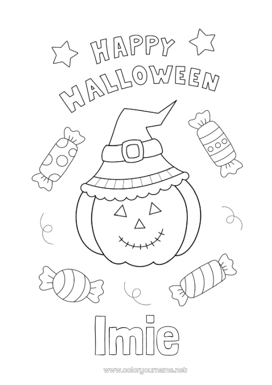 Kolorowanka do wydruku Cukierki Dynia Halloween Jack O'Lantern Napis 'halloween'