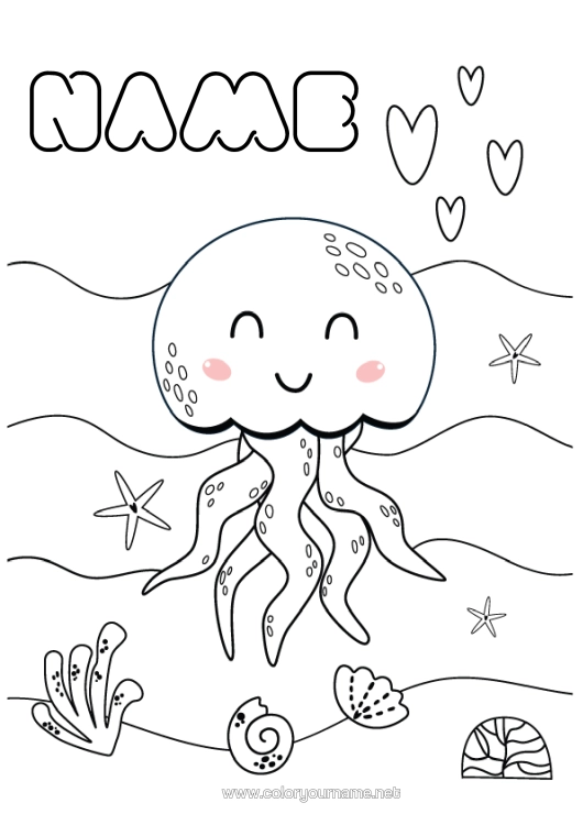 Colouring page to print Jellyfish Sea Animal Marine Or Aquatic Animals