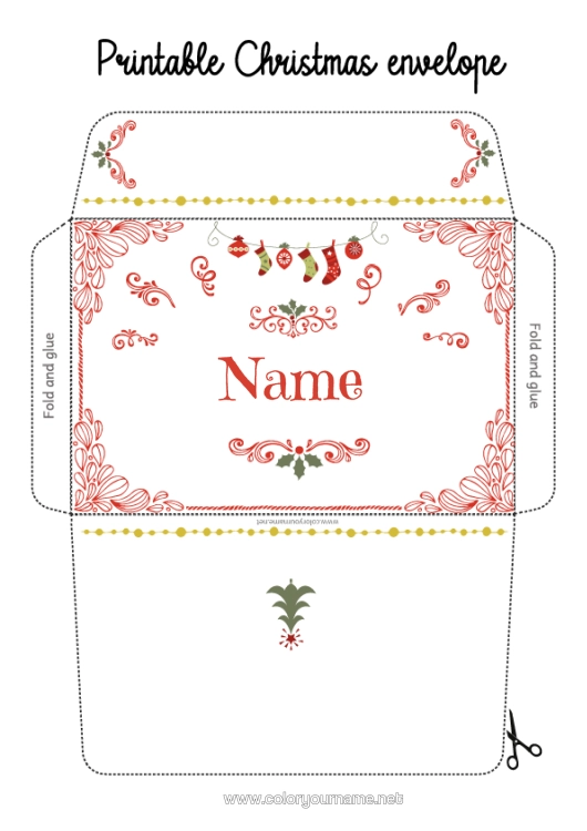 Colouring page to print Winter Christmas Envelope Print Envelope Mischievous Elf's Journey