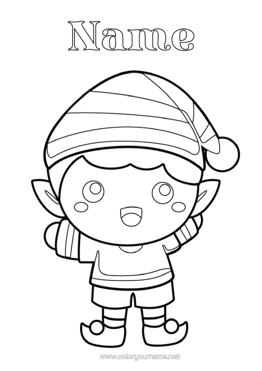 Colouring page to print Christmas Elves Easy Colouring Pages