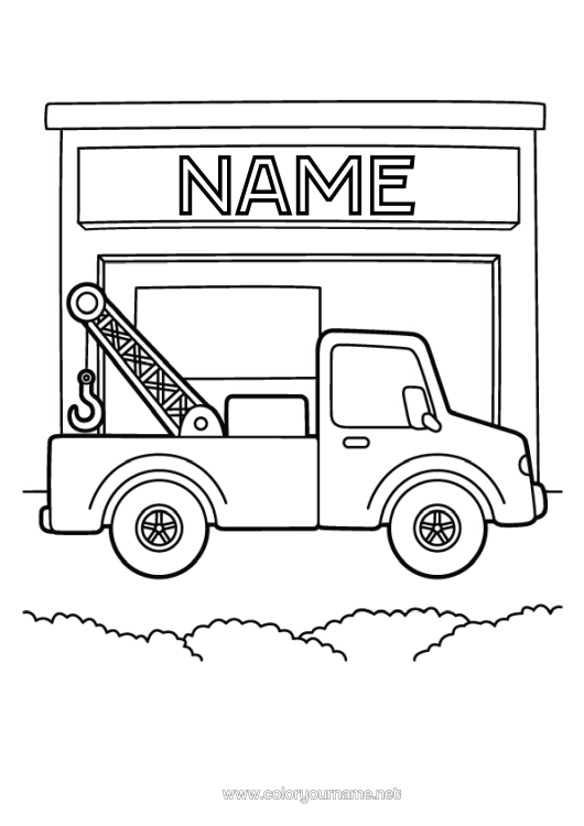 Colouring page to print Lorry Car Park Tow Truck Vehicles Easy Colouring Pages Emergency And Rescue Vehicles Trucks And Commercial Vehicles Garage Mechanic Transport Occupations