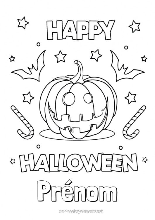 Coloriage à imprimer Citrouille Halloween Jack O'Lantern Inscription "halloween"