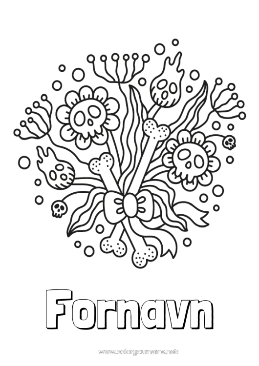 Farvelægningssiden til udskrivning Blomster Halloween Kranie