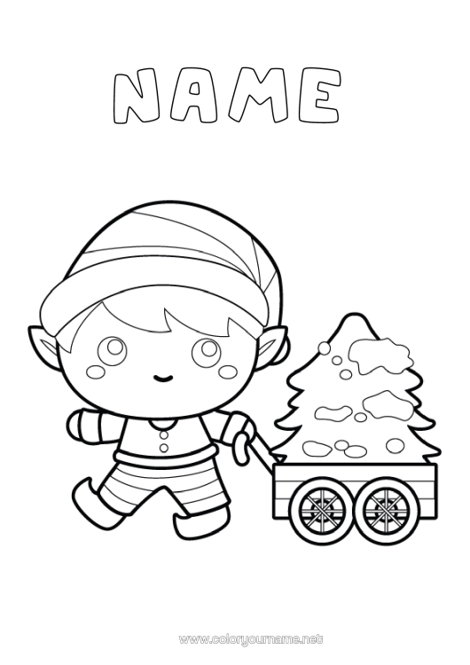 Colouring page to print Christmas Tree Christmas Elves Elf Colouring Pages