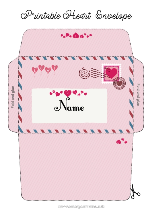 Colouring page to print Heart I Love You. Envelope Print Envelope
