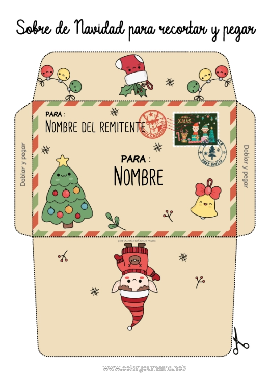 Dibujo para colorear para imprimir árbol de Navidad Elfos de navidad Navidad Cartas de elfos bromistas Sobre Sobre para imprimir Viaje del duende navideño