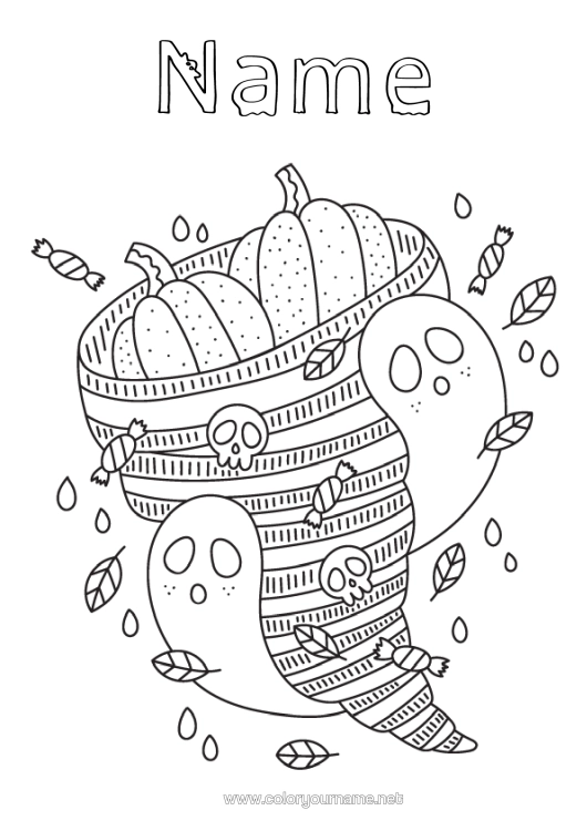 Colouring page to print Sweets Ghost Pumpkin Halloween Autumn
