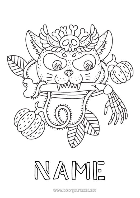 Colouring page to print Black Cat Cat Halloween Animal Dogs And Cats