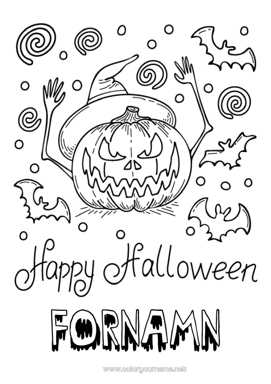 Färgläggningssida att skriva ut Fladdermus Pumpa Halloween Jack O'Lantern Fåglar och flygande däggdjur Anmälan 