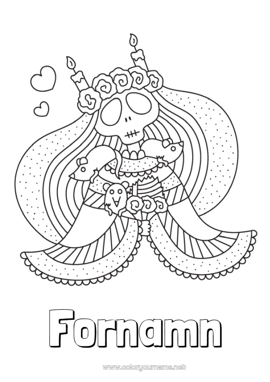 Färgläggningssida att skriva ut Skelett Skalle De dödas dag Mexiko Calaveras, dödskallar Äktenskap Brud
