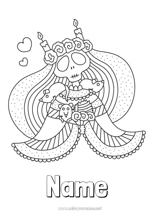 Coloring page to print Skeleton Skull Día de los Muertos Mexico Calaveras, skulls