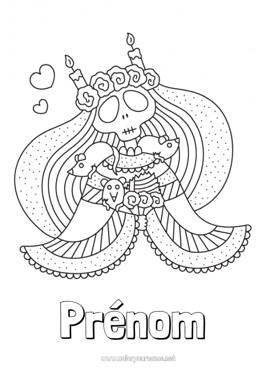 Coloriage à imprimer Squelette Crâne Día de los Muertos Mexique Calaveras, têtes de mort