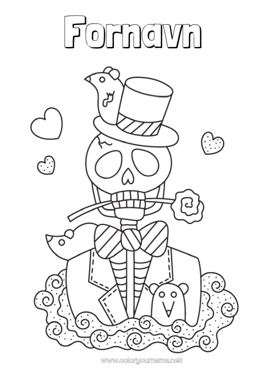 Fargeleggingssiden til utskrift Skjelett Kranium De dødes dag Mexico Calaveras, hodeskaller