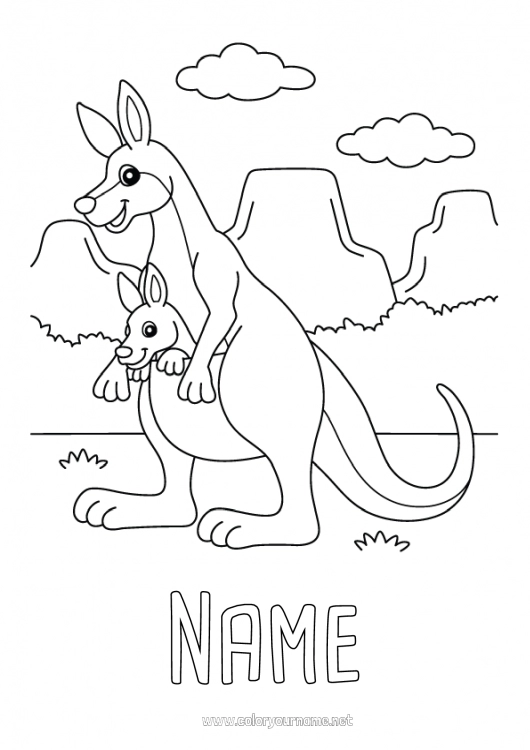 Coloring page to print Animal Australia Other animals of the world Kangaroo