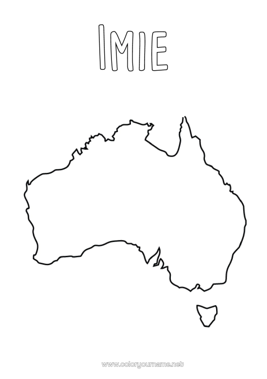 Kolorowanka do wydruku Geografia Kraj Australia - Australia Mapa krajów