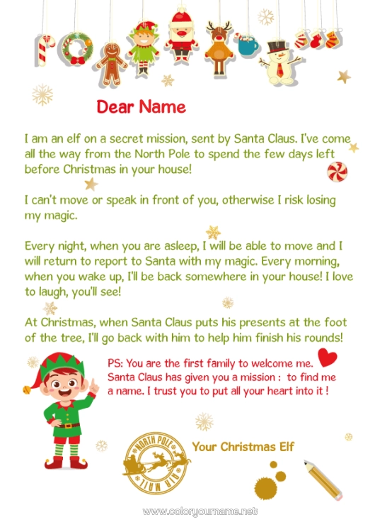 Colouring page to print Christmas Elves Christmas Letters From Mischievous Elves Letter From The Elf A Single Mischievous Elf