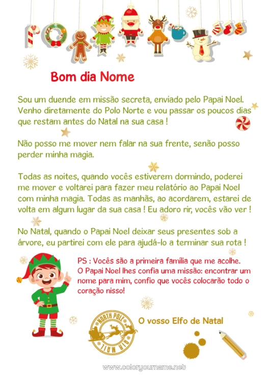 Página de desenho para imprimir Elfo de Natal Natal Cartas de duendes travessos Carta de Chegada do Duende