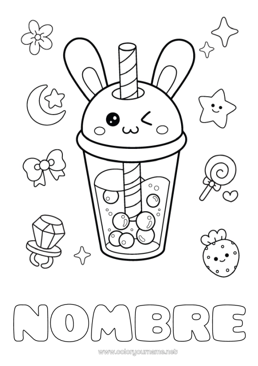 Dibujo para colorear para imprimir Kawaii Té Bebidas Soda Bubble tea