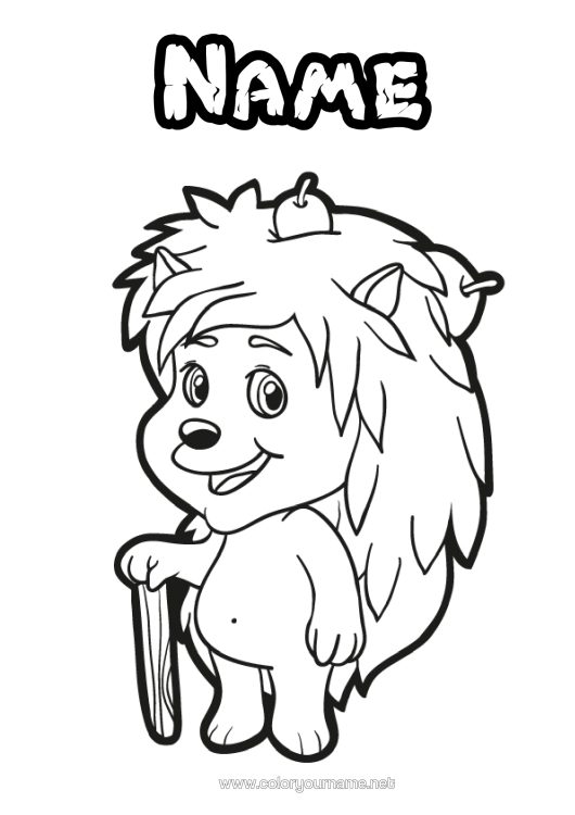 Colouring page to print Hedgehog Autumn Animal Fruit Forest Animals Apple