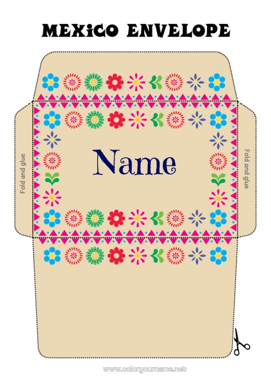 Coloring page to print Flowers Envelope Mexico Cinco de Mayo Mexican embroidery Envelope to print Elf on the Shelf Trip