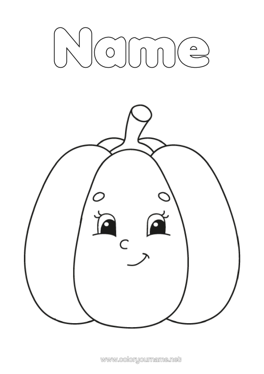 Colouring page to print Pumpkin Autumn Vegetables Easy Colouring Pages