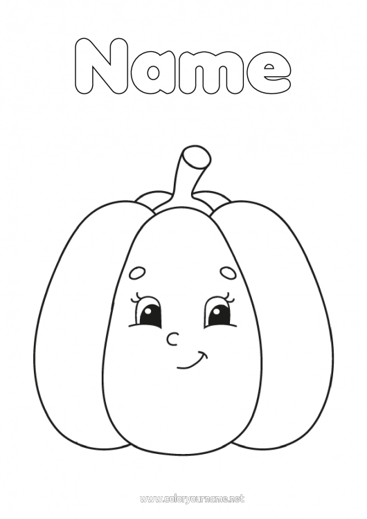 Coloring page to print Pumpkin Autumn Vegetables Easy coloring pages